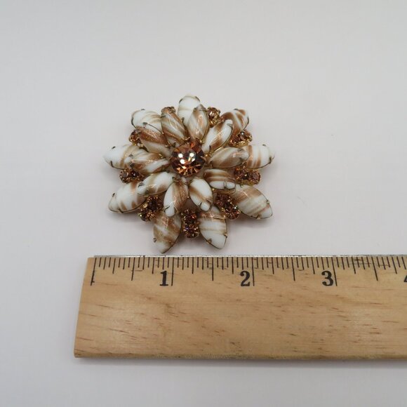 Juliana D & E Gold Fluss Milk Glass Layered Starburst Design Vintage Brooch - Picture 9 of 9